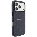Husa pentru iPhone 17 Pro, Karl Lagerfeld Leather KL Monogram Logo MagSafe (KLHMP17L5PGKLMCB), albastru