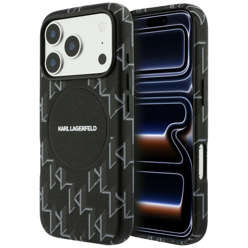 Husa pentru iPhone 17 Pro, Karl Lagerfeld Leather KL Monogram Logo MagSafe (KLHMP17L5PGKLMCK), negru