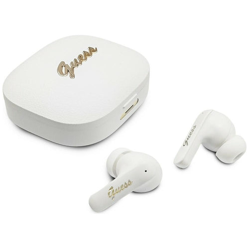 Casti wireless Guess Script Metal Logo (GUTWSX45PGSH), Bluetooth V5.4, TWS, cu Microfon, Type-C, 400mAh, alb