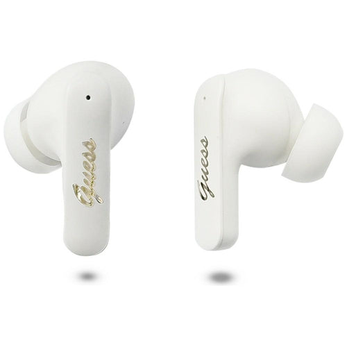 Casti wireless Guess Script Metal Logo (GUTWSX45PGSH), Bluetooth V5.4, TWS, cu Microfon, Type-C, 400mAh, alb