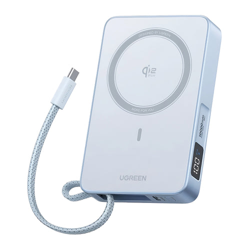 Baterie externa UGREEN Magnetic PB773 (65958B), Incarcare Wireless rapida, MagSafe, 10000mAh, USB-C, 25W, cu Type-C Cablu, bleu