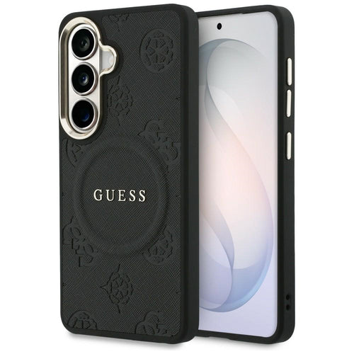 Husa pentru Samsung Galaxy S26 Plus, Guess Saffiano Peony Embossed Ring MagSafe (GUHMS26MPSAMSECK), negru