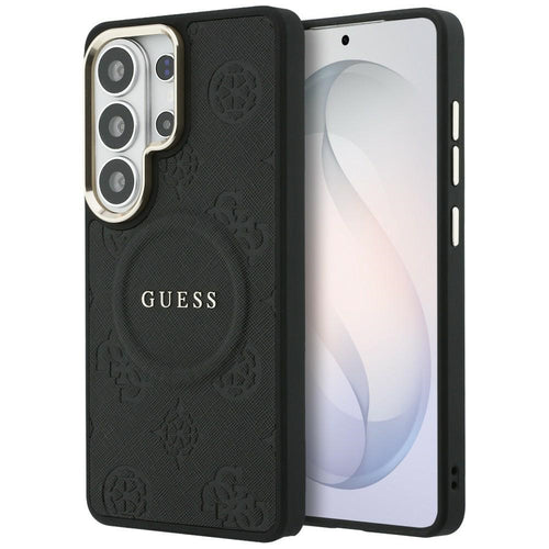 Husa pentru Samsung Galaxy S26 Ultra, Guess Saffiano Peony Embossed Ring MagSafe (GUHMS26LPSAMSECK), negru