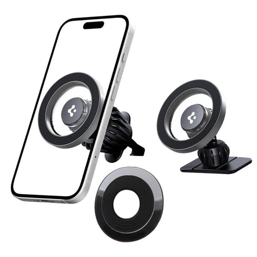 Suport auto Spigen MFT13 (ACP08315), MagSafe, pentru Bord, Grila ventilatie, 360A° Rotatie, Prindere magnetica, Universal, Reglabil, argintiu