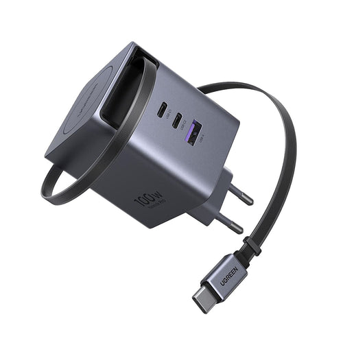 Incarcator retea UGREEN X616 (65828), cu Type-C Retractabil Cable, USB, 2x Type-C, GaN Incarcare rapidar, 100W, gri