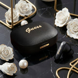 Casti wireless Guess Script Metal Logo (GUTWSX45PGSK), Bluetooth V5.4, TWS, cu Microfon, Type-C, 400mAh, negru