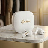 Casti wireless Guess Script Metal Logo (GUTWSX45PGSH), Bluetooth V5.4, TWS, cu Microfon, Type-C, 400mAh, alb