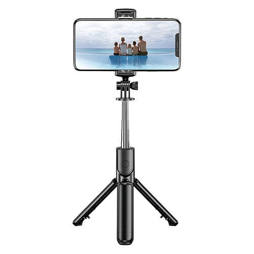 Selfie stick Techsuit (S03), Stable si Compact Tripod Mount cu Bluetooth Telecomanda, 68cm, negru