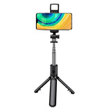 Selfie stick Techsuit Mini (S03-S), Stable & Compact Tripod Mount, Bluetooth Telecomanda, LED Light, 67cm, negru