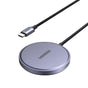 Incarcator wireless UGREEN Magnetic W703 (55206), Incarcare rapida, Universal, Qi2, 15W, 360°, Integrat Type-C Cable, 1.5m, gri