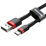 Cablu Baseus de date Cafule (Catklf-A91), USB to Type-C, 3A, 0.5m, negru;rosu