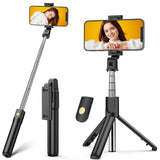 Selfie stick Techsuit (K07), Compact Tripod Mount cu Bluetooth Telecomanda, Pliabil, 70cm, alb