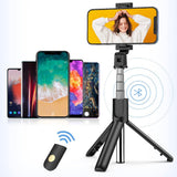 Selfie stick Techsuit (K07), Compact Tripod Mount cu Bluetooth Telecomanda, Pliabil, 70cm, alb