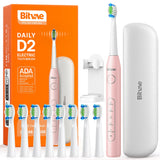 Periuta de dinti electrica Bitvae dinti electrica Daily (D2), Ultrasonic, 8 Heads, Case, Timer, 5 Modes, W-shape Bristles, Reincarcabil, alb