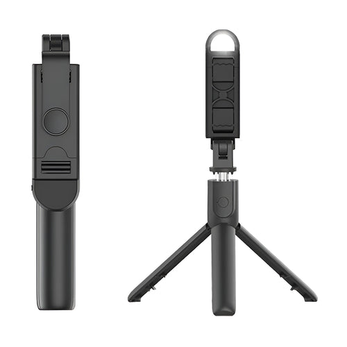 Selfie stick Techsuit Mini (S05-S), Compact Tripod Mount cu Bluetooth Telecomanda, LED Light, Pliabil, 105cm, negru