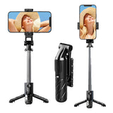 Selfie stick Techsuit Mini (K03), Compact Tripod Mount cu Bluetooth Telecomanda, Pliabil, 70cm, negru