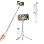 Selfie stick Techsuit (Q01), cu Bluetooth Telecomanda si Suport trepied stabil, 101cm, alb