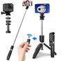 Selfie stick Techsuit (L02), Stable Tripod cu Bluetooth Telecomanda, GoPro Compatible, 360 Rotation, 100cm, negru