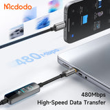 Cablu Mcdodo de date (CA-8750), Type-C to Type-C, cu TFT Screen Display, Nylon Braided, Aliaj aluminiu, 240W, 1.2m, negru
