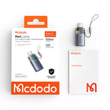Adaptor Mcdodo OTG Adapter 2in1 (OT-7600), USB to USB-C, Integrat Card Reader, Charging & Data, 5Gbps, Albastru Light