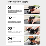 Suport auto Lisen A609 (YL0225120003), pentru Bord, 360A° Rotatie, Clema Brat, Automatic Lock, Vacuum Suction, negru