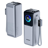 Baterie externa UGREEN PB728 (75702B), cu 2x Integrat USB-C Cable, USB, Type-C, Afisaj digital, 25000mAh, 200W, gri