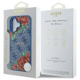 Husa pentru iPhone 16, Guess Hardcase 4G Flower Print MagSafe (GUHMP16SP4ROPEMCB), albastru