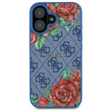 Husa pentru iPhone 16, Guess Hardcase 4G Flower Print MagSafe (GUHMP16SP4ROPEMCB), albastru