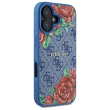 Husa pentru iPhone 16, Guess Hardcase 4G Flower Print MagSafe (GUHMP16SP4ROPEMCB), albastru