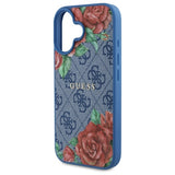 Husa pentru iPhone 16, Guess Hardcase 4G Flower Print MagSafe (GUHMP16SP4ROPEMCB), albastru