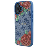 Husa pentru iPhone 16, Guess Hardcase 4G Flower Print MagSafe (GUHMP16SP4ROPEMCB), albastru