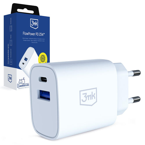 Incarcator retea 3mk GaN, USB, Type-C 25W, QC4, alb