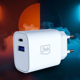 Incarcator retea 3mk GaN, USB, Type-C 30W, PD 3.0, QC4, alb