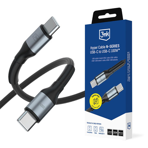 Cablu 3mk de date Hyper N-Series, Type-C to Type-C, 100W, 20V/5A, 1.5m, negru