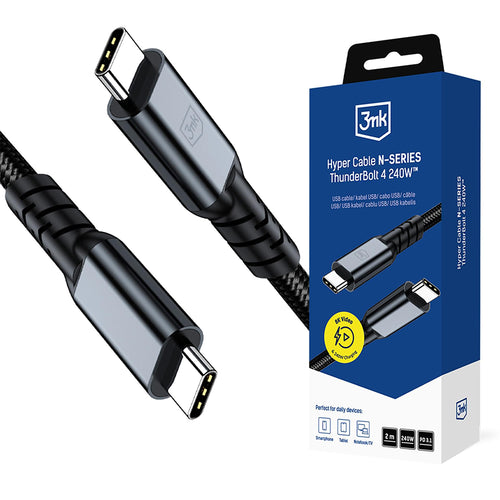 Cablu 3mk de date Hyper N-Series, Thunderbolt 4, 48V/5A, 40Gb/s, 240W, 8K@60Hz, 2m, negru
