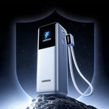 Baterie externa UGREEN PB728 (75702B), cu 2x Integrat USB-C Cable, USB, Type-C, Afisaj digital, 25000mAh, 200W, gri
