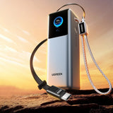 Baterie externa UGREEN PB728 (75702B), cu 2x Integrat USB-C Cable, USB, Type-C, Afisaj digital, 25000mAh, 200W, gri