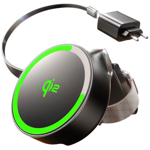 Incarcator wireless Lisen W602 (YL0324090008), Qi2 Incarcare rapida, 2in1, cu Type-C Cable, Incarcator retea, negru