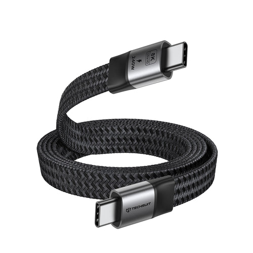 Cablu Techsuit Premium Cablu de date ElysiumSync Pro (CX1), Type-C to Type-C, PD240W, USB4.0 Gen 4, 40Gbps, 8K@60Hz, 1m, gri
