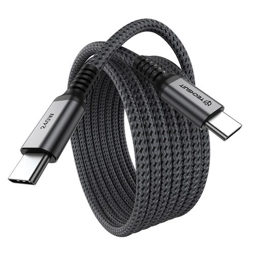 Cablu Techsuit Premium Cablu de date TitanSync Pro (CX2), Type-C to Type-C PD240W, 480Mbps, Incarcare rapida, E-marker Chip, 1m, gri