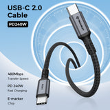 Cablu Techsuit Premium Cablu de date TitanSync Pro (CX2), Type-C to Type-C PD240W, 480Mbps, Incarcare rapida, E-marker Chip, 2m, gri