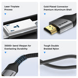 Cablu audio Techsuit Premium Video Cable NexusVision Pro (CX3), HDMI to HDMI 2.1, UHD 8K@60Hz, 48Gbps, Reinforced Design, 2m, gri