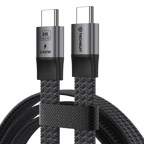 Cablu Techsuit Premium Cablu de date ElysiumSync Pro (CX1), Type-C to Type-C, PD240W, USB4.0 Gen 4, 40Gbps, 8K@60Hz, 1m, gri