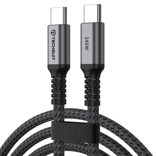 Cablu Techsuit Premium Cablu de date TitanSync Pro (CX2), Type-C to Type-C PD240W, 480Mbps, Incarcare rapida, E-marker Chip, 1m, gri