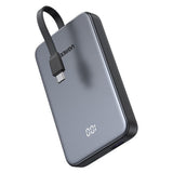 Baterie externa UGREEN (PB526), USB, Type-C cu Integrat Cable, Incarcare rapida, Afisaj LED, 10000mAh, 20W, gri