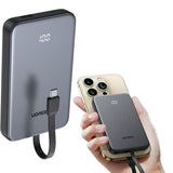Baterie externa UGREEN (PB526), USB, Type-C cu Integrat Cable, Incarcare rapida, Afisaj LED, 10000mAh, 20W, gri