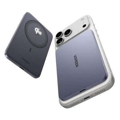 Baterie externa UGREEN Wireless PB580 (75984B), MagSafe, Incarcare rapida, Qi2, Type-C, Subtire Design, 5000mAh, 15W, gri