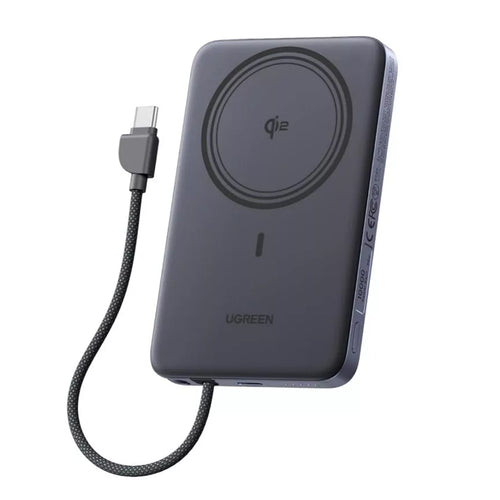Baterie externa UGREEN Magnetic PB570 (75982B), Type-C Intrare 30W, Cablu integrat, MagSafe, 10000mAh, Qi2 15W, negru