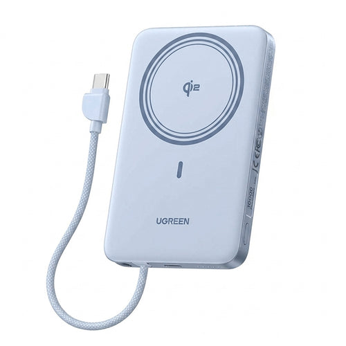 Baterie externa UGREEN Magnetic PB570 (65839B), Type-C PD30W, Cablu integrat, MagSafe, 10000mAh, Qi2 15W, bleu