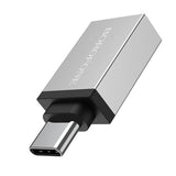 Adaptor OTG Borofone BV3, Type-C (M) la USB-A (F), Transfer Date si Incarcare, Aluminiu, 5Gbps, Argintiu